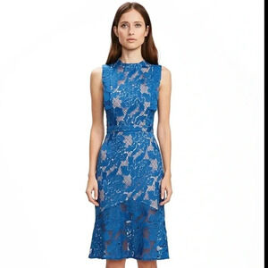 Cooper St Women’s Blue Lace Midi Column Dress High Neck Size 2